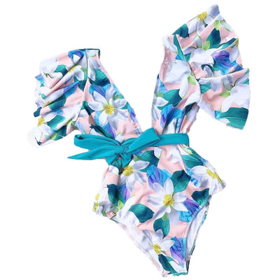 Traje de Baño Triangular Elegante para Damas con Cuello Ancho y Mangas Cortas - Image 4