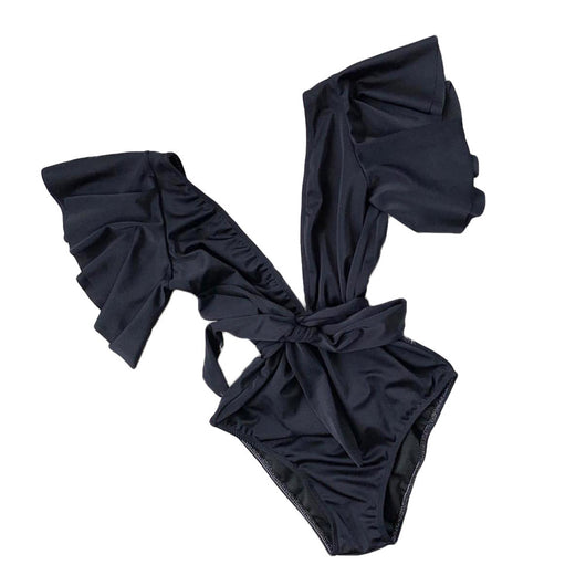Traje de Baño Triangular Elegante para Damas con Cuello Ancho y Mangas Cortas