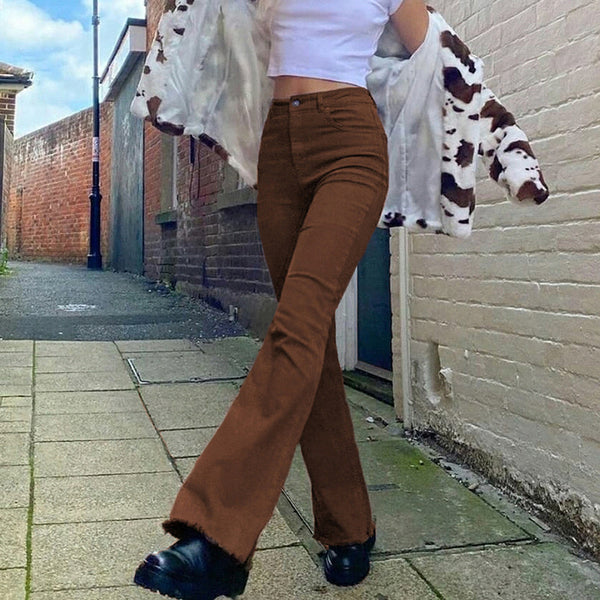 Jeans Retro Cintura Alta Slim Acampanado para Mujer