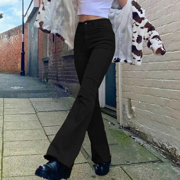 Jeans Retro Cintura Alta Slim Acampanado para Mujer