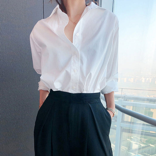 Camisa Blanca de Algodón Manga Larga para Primavera y Otoño