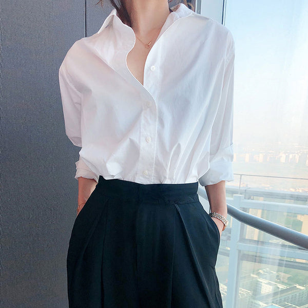 Camisa Blanca de Algodón Manga Larga para Primavera y Otoño