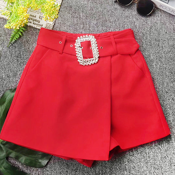 Shorts Elegantes para Mujer con Cinturón de Strass - Diseño Moderno para Verano