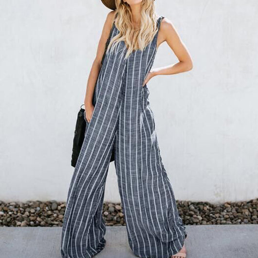 Pantalón Ancho de Algodón a Rayas para Mujer - Comodidad Veraniega - Image 10