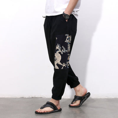 Pantalones Casuales Hombre Estilo Chino Algodón Lino Largo Nueve Puntos - Image 9