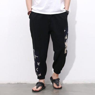 Pantalones Casuales Hombre Estilo Chino Algodón Lino Largo Nueve Puntos - Image 11