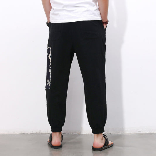 Pantalones Casuales Hombre Estilo Chino Algodón Lino Largo Nueve Puntos
