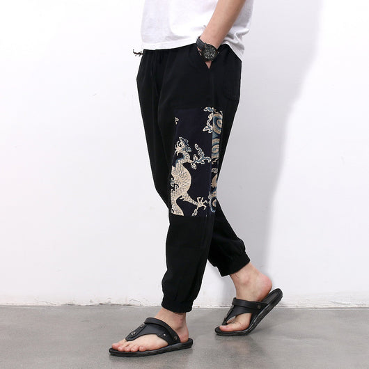 Pantalones Casuales Hombre Estilo Chino Algodón Lino Largo Nueve Puntos - Image 2