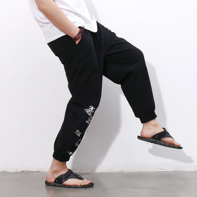 Pantalones Casuales Hombre Estilo Chino Algodón Lino Largo Nueve Puntos - Image 3