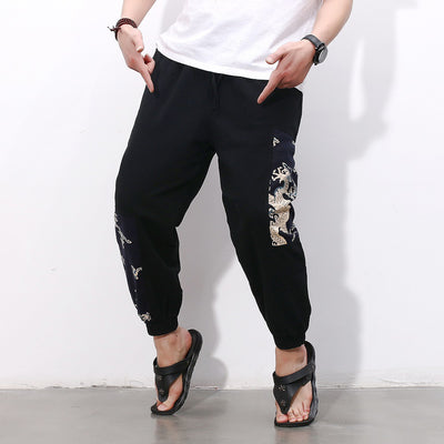 Pantalones Casuales Hombre Estilo Chino Algodón Lino Largo Nueve Puntos - Image 4