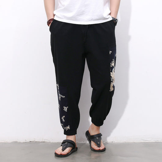 Pantalones Casuales Hombre Estilo Chino Algodón Lino Largo Nueve Puntos - Image 5