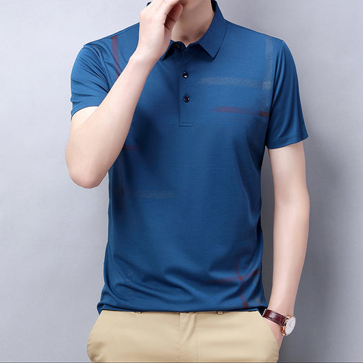 Polo Básico de Algodón Azul Sólido - Camiseta Casual Ligera para Hombre - Image 5