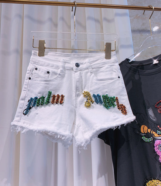Shorts de Mezclilla Elástica con Detalles de Strass para Mujer - Image 8