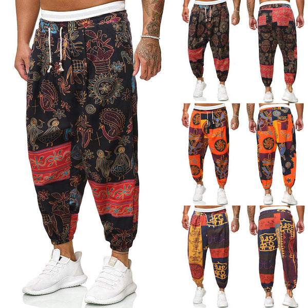 Pantalones Harem Étnicos para Hombre en Algodón y Lino