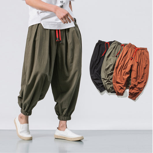 Pantalones Holgados de Algodón y Lino Cuatro Estaciones para Hombre - Image 8