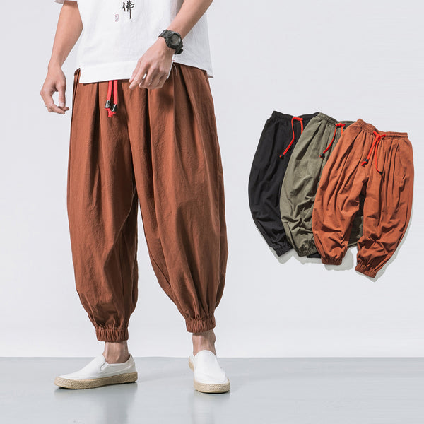 Pantalones Holgados de Algodón y Lino Cuatro Estaciones para Hombre
