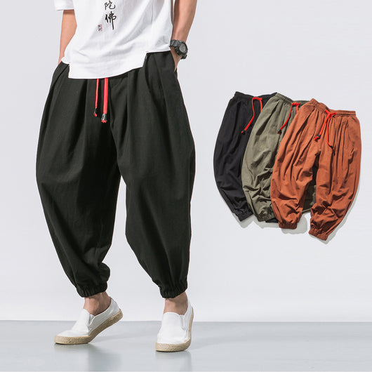 Pantalones Holgados de Algodón y Lino Cuatro Estaciones para Hombre - Image 3