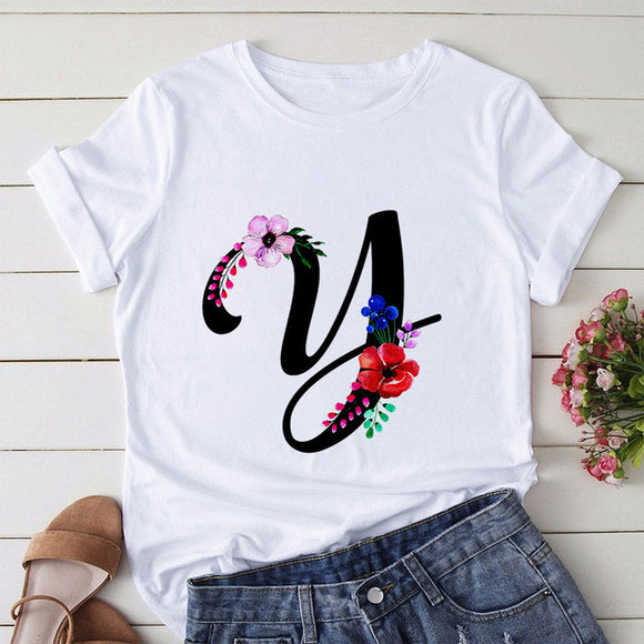 Blusa Estampada Gola Redonda Manga Curta Europeia Americana Feminina