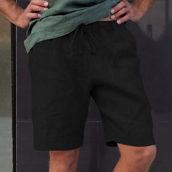 Pantalones Cortos de Lino con Cordón y Múltiples Bolsillos