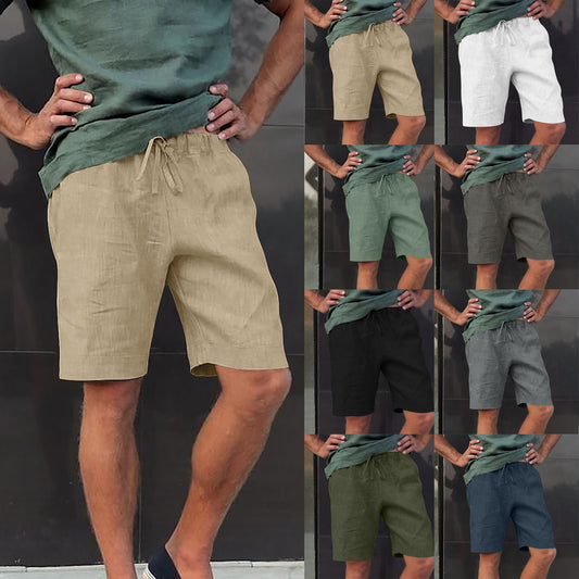 Pantalones Cortos de Lino con Cordón y Múltiples Bolsillos
