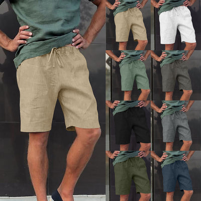 Pantalones Cortos de Lino con Cordón y Múltiples Bolsillos