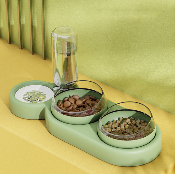 Comedero Automático Doble para Gatos y Perros con Fuente de Agua y Base Elevada