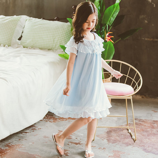 Pijama Infantil de Encaje Estilo Princesa - Camisón Corto de Algodón para Niñas - Image 10