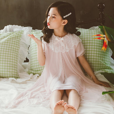 Pijama Infantil de Encaje Estilo Princesa - Camisón Corto de Algodón para Niñas - Image 9