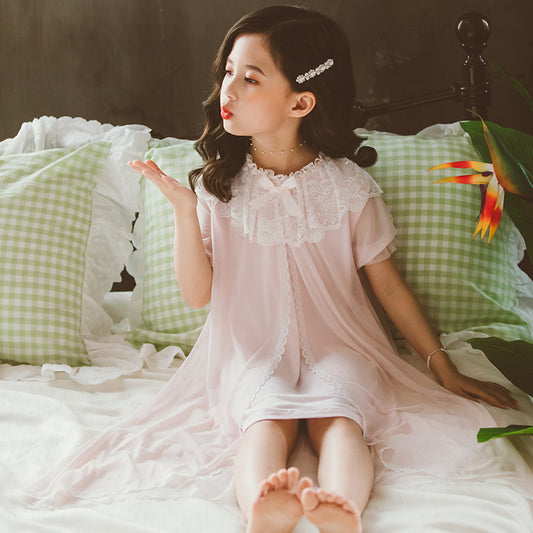 Pijama Infantil de Encaje Estilo Princesa - Camisón Corto de Algodón para Niñas - Image 2