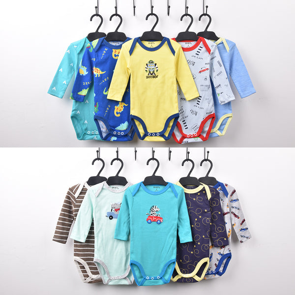 Pack 5 Piezas Mameluco de Algodón para Bebé con Cuello Solapa y Manga Larga