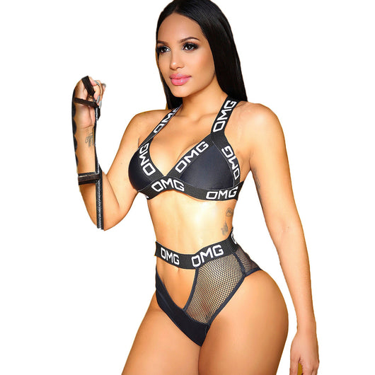 Bikini de Dos Piezas Escotado con Letras - Diseño Moderno y Sensual - Image 2