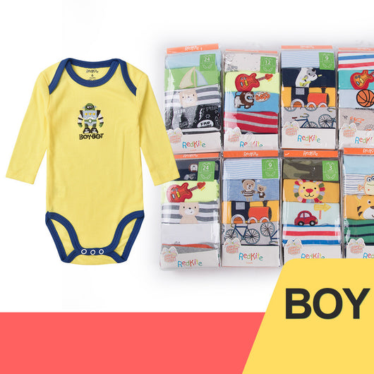 Pack de 5 Mameluco Bebé Manga Larga con Botones en Hombro y Bordado Decorativo - Image 11