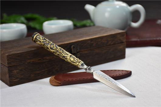 Cuchillo de Té Longquan Acero Inoxidable con Mango de Cobre Flor de Ciruelo - Image 16