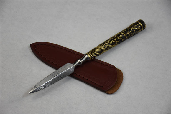 Cuchillo de Té Longquan Acero Inoxidable con Mango de Cobre Flor de Ciruelo