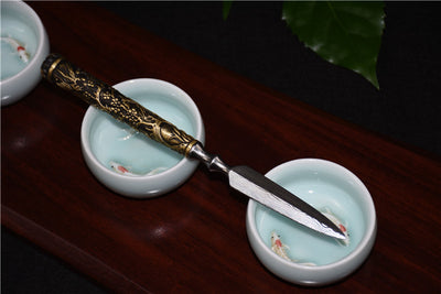 Cuchillo de Té Longquan Acero Inoxidable con Mango de Cobre Flor de Ciruelo - Image 4