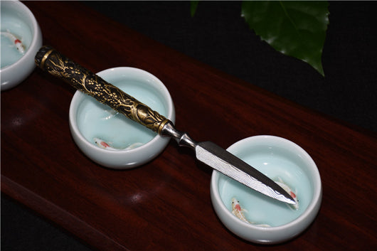 Cuchillo de Té Longquan Acero Inoxidable con Mango de Cobre Flor de Ciruelo - Image 4