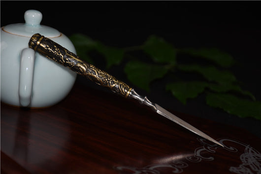 Cuchillo de Té Longquan Acero Inoxidable con Mango de Cobre Flor de Ciruelo - Image 7