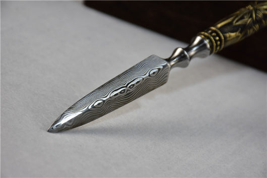 Cuchillo de Té Longquan Acero Inoxidable con Mango de Cobre y Bambú - Image 11