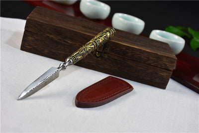 Cuchillo de Té Longquan Acero Inoxidable con Mango de Cobre y Bambú - Image 6