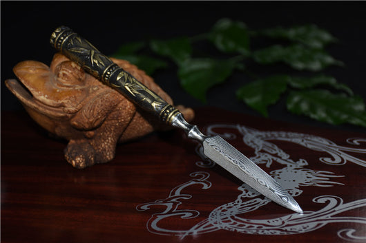 Cuchillo de Té Longquan Acero Inoxidable con Mango de Cobre y Bambú