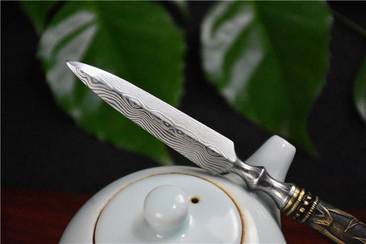 Cuchillo de Té Longquan Acero Inoxidable con Mango de Cobre y Bambú - Image 8