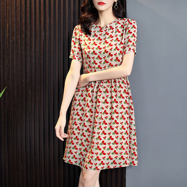 Vestido de Seda con Falda Vuelo - Cintura Ajustada