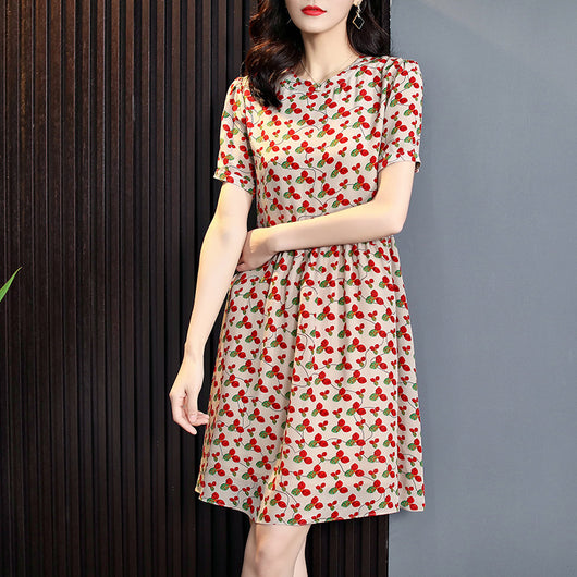 Vestido de Seda con Falda Vuelo - Cintura Ajustada