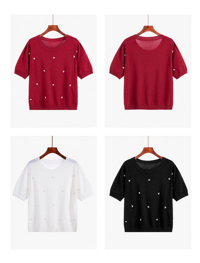 Blusa Suéter Coreana Talla Grande Cuello Redondo con Detalles Perlados - Image 13
