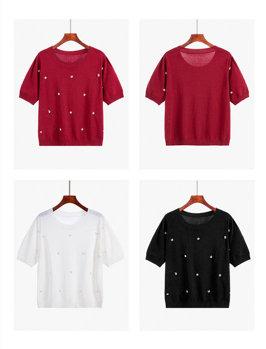 Blusa Suéter Coreana Talla Grande Cuello Redondo con Detalles Perlados - Image 13