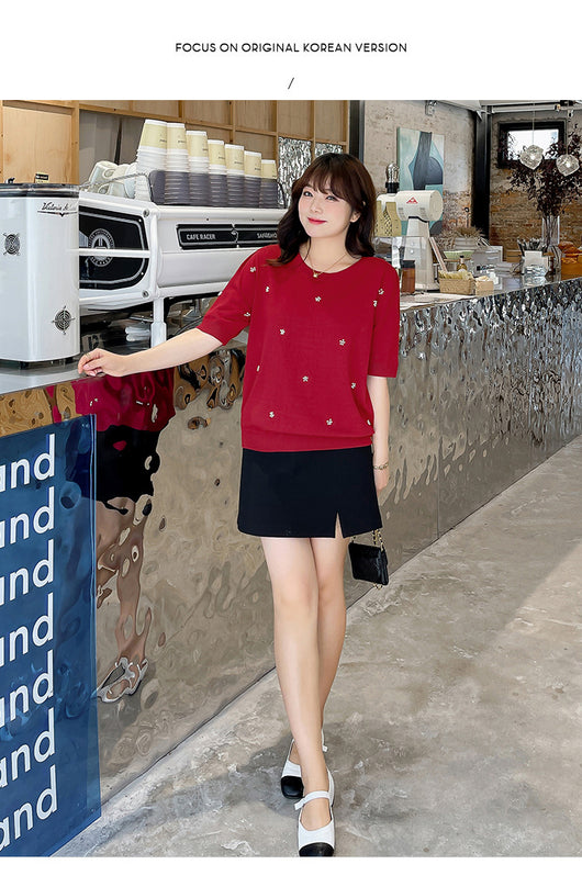Blusa Suéter Coreana Talla Grande Cuello Redondo con Detalles Perlados - Image 14