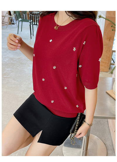 Blusa Suéter Coreana Talla Grande Cuello Redondo con Detalles Perlados - Image 15
