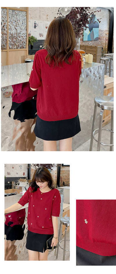 Blusa Suéter Coreana Talla Grande Cuello Redondo con Detalles Perlados - Image 16