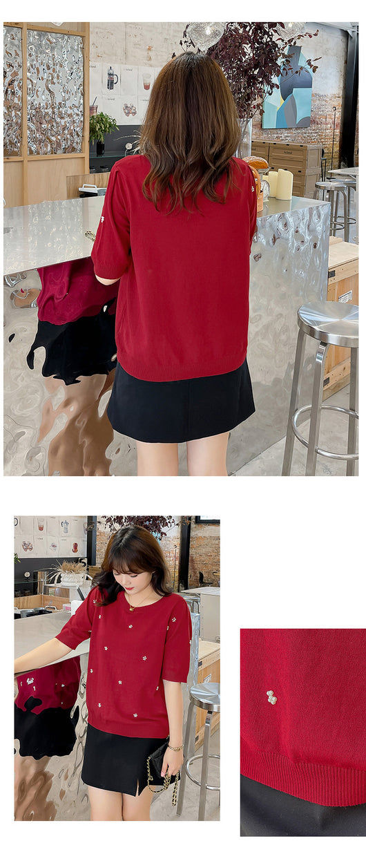 Blusa Suéter Coreana Talla Grande Cuello Redondo con Detalles Perlados - Image 16