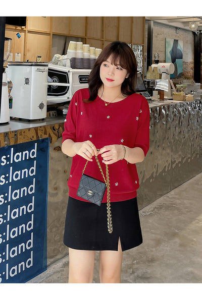 Blusa Suéter Coreana Talla Grande Cuello Redondo con Detalles Perlados - Image 3